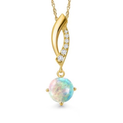10K Yellow Gold 6MM Round Gemstone Birthstone and White Lab Grown Diamond