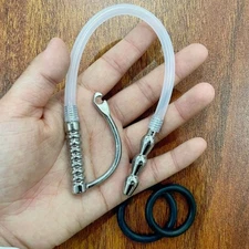 Stainless Steel Silicone Urethral Plug Penis Stretcher Soft Tube Sounds Dilator