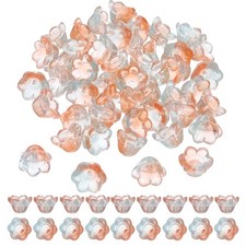 100 Pcs Glass Flower Beads for Jewelry Making, Loose Bead Charm, Orange/Blue