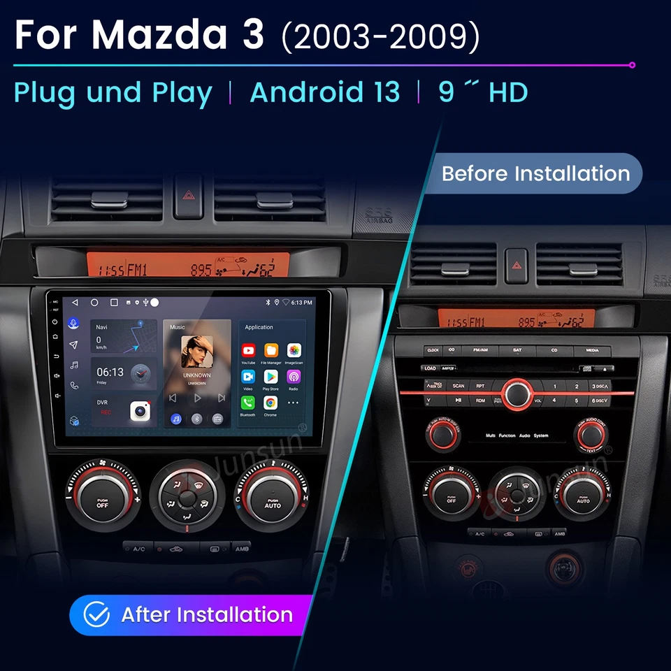 2+64G Android 14 Carplay Car Stereo Radio GPS Navi SWC RDS For Mazda 3 2004-2009 Foto 2 de 4