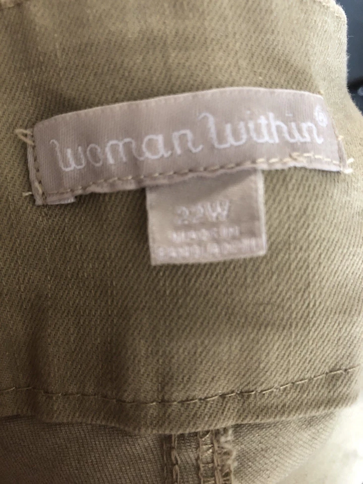 Pantalones Cortos Woman Within Caqui Talla Grande 22W Largo Carga Elásticos Foto 2 de 4