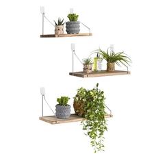 Floating Shelves Set of 3 Rustic Solid Wood Floating Shelf Wall Storage Shelv...
