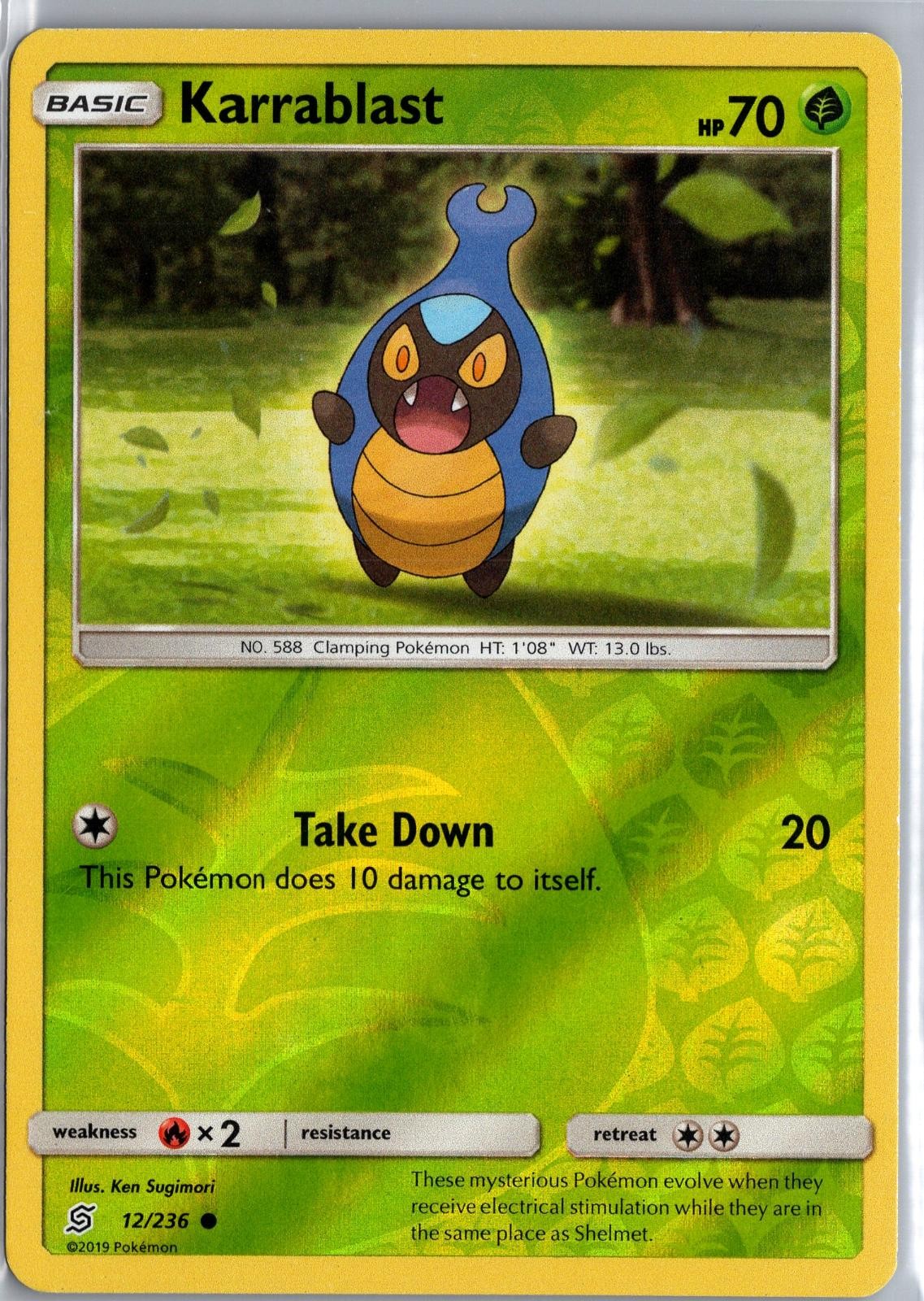 Karrablast 12/236 Common Unified Minds Pokemon Reverse Holo Lightly Played