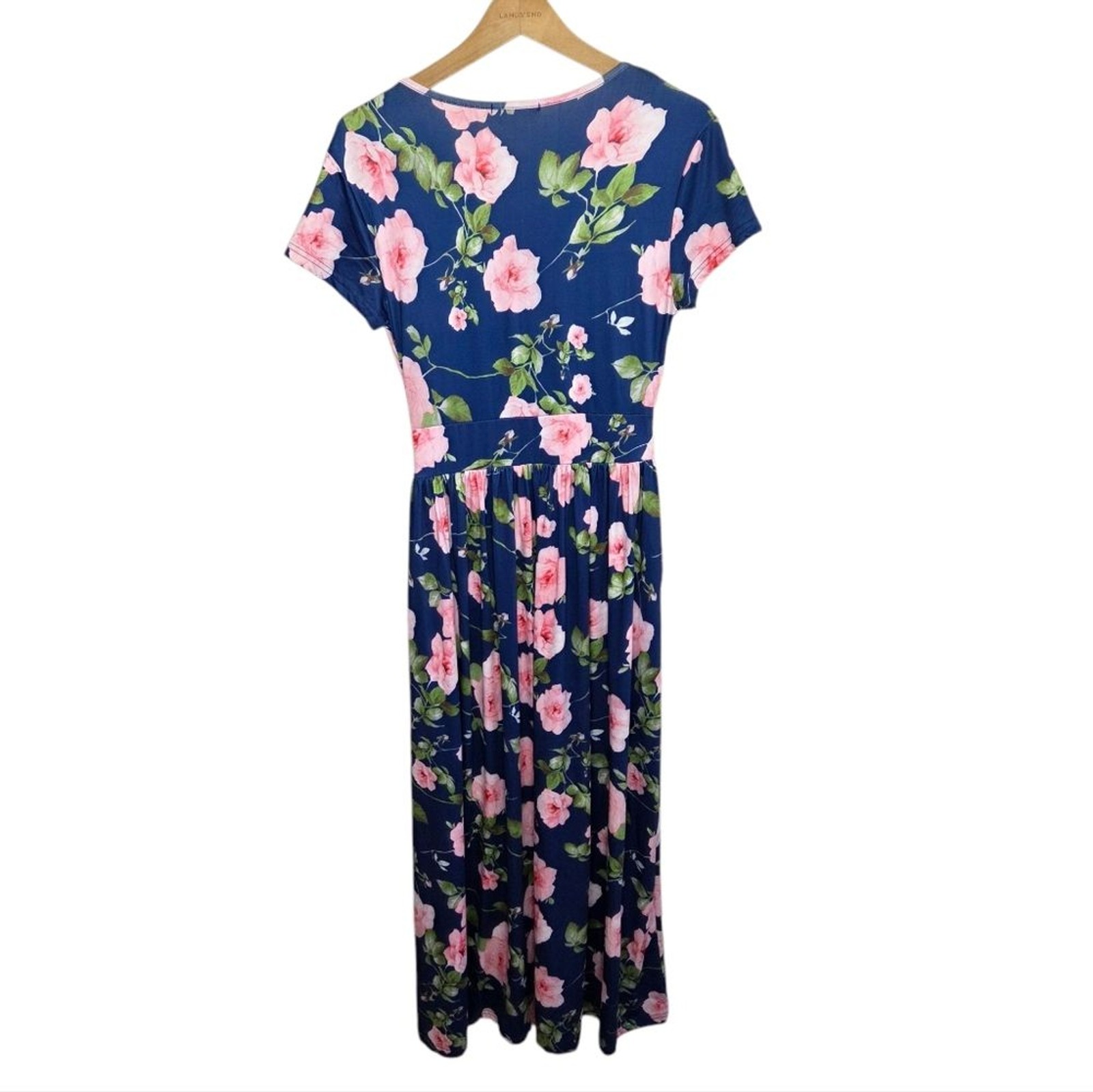 Ouges Navy Blue Pink Floral Surplice Crossover V-… - image 4