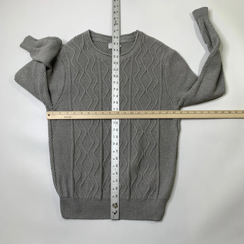 Suéter 7 Diamantes Hombre L Grande Gris Tejido con Cable Pesado Algodón Jersey Foto 3 de 4