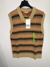 ZARA Jacquard Wool Blend V-Neck Vest Multicolor Men’s Size S/M NWT