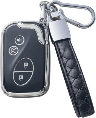 Key Fob Cover with Leather Lanyard, Car Key Case Shell for Smart  Color: Black