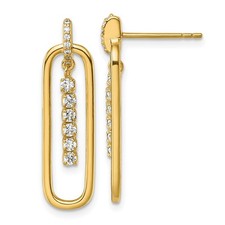 Sterling Silver Gold-tone with White CZ Oblong Dangle Earrings