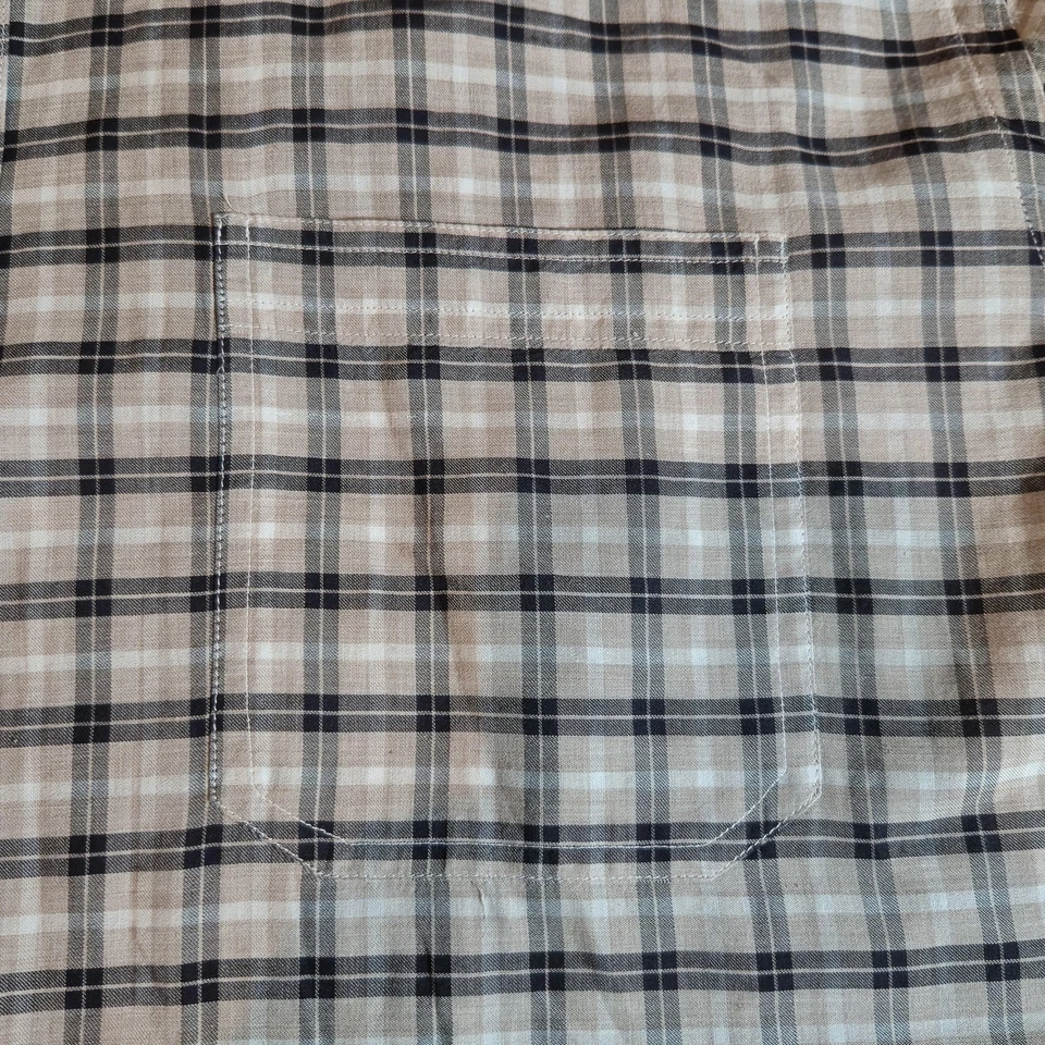 Camisa Billy Reid Para Hombres XL Marrón Cuadros Estándar Manga Larga Abotonada Hecha en Italia Foto 2 de 4