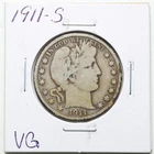 1911-S 50C Barber Liberty Head Half Dollar in VG Condition #6410