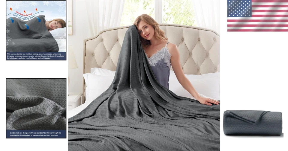 Ultra-Cool Rayon Blanket for Hot Sleepers 90x108" Dark Grey - Image 2 of 4