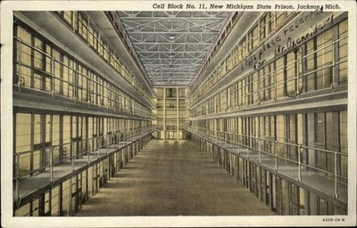 Cell Block No 11 New Michigan State Prison Jackson Michigan vtg postcard o657