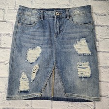 Vanilla Star Distressed Denim Skirt Destroyed Mid Rise Pencil size 5/6