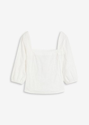Bluse mit Puffärmeln und Smoke-Detail Gr 38 Wollweiß Damen Top Shirt Neu R-Ware*