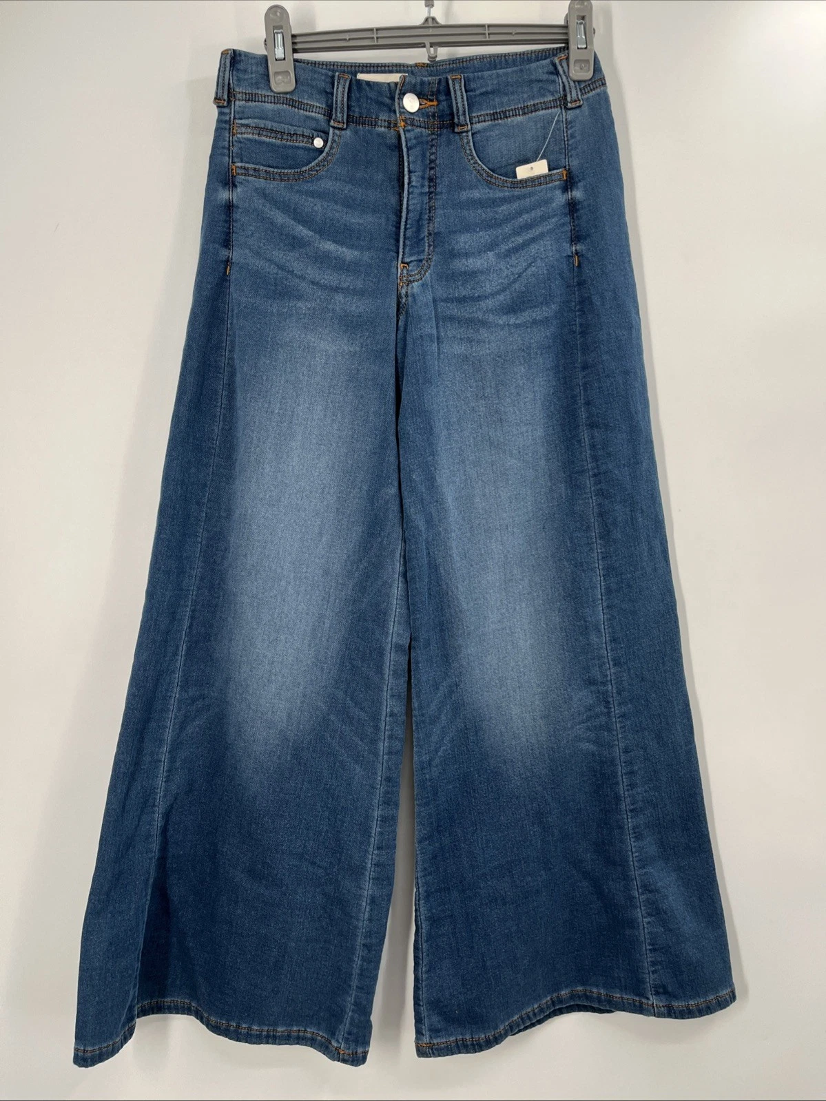 PILCRO By Anthropologie Women's Cotton Blend Blue Wide Leg Jeans Size 24 Petites
