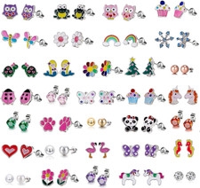 33 Pairs Stainless Steel Cartoon Earrings for Girls - Hypoallergenic Colorful St
