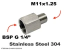 BSP G 1/4" Female to M11x1.25 Male Stainless Sensor Adaptor Fittings Conversion
