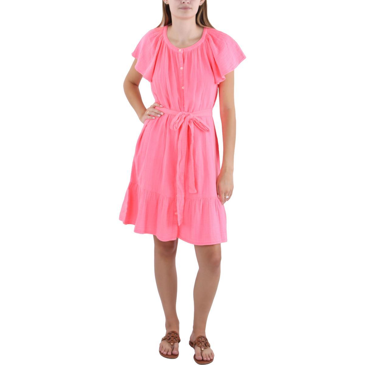 Женское розовое хлопковое дневное платье-толстовка с поясом Vineyard Vines L BHFO 9516