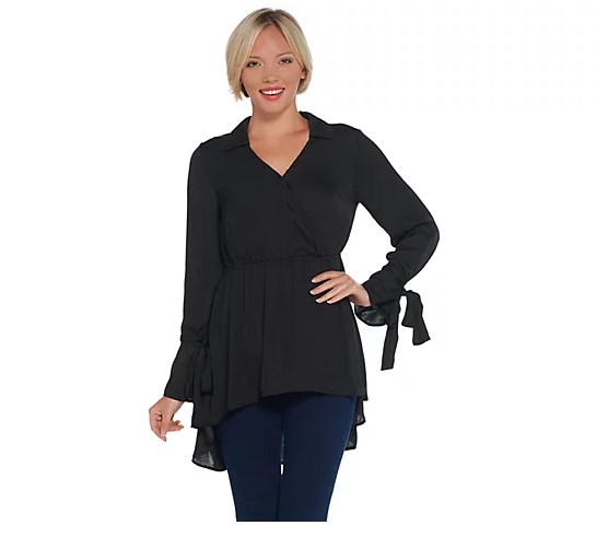 Laurie Felt Ribbon Long Sleeve Woven Blouse Black 1X
