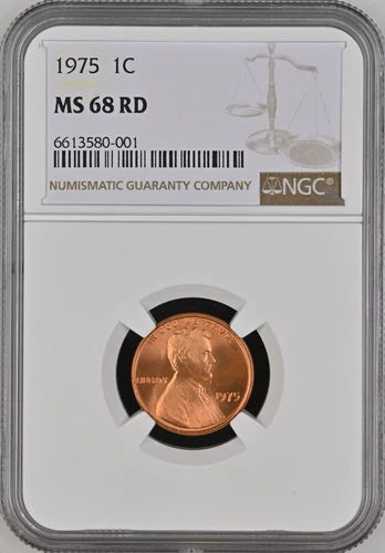 1975 1C RD  Lincoln Memorial One Cent  NGC MS68RD  6613580-001