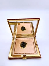 VINTAGE DORETTE CREATION RED GENUINE SNAKESKIN COVERED COMPACT W/PUFF & MIRROR !