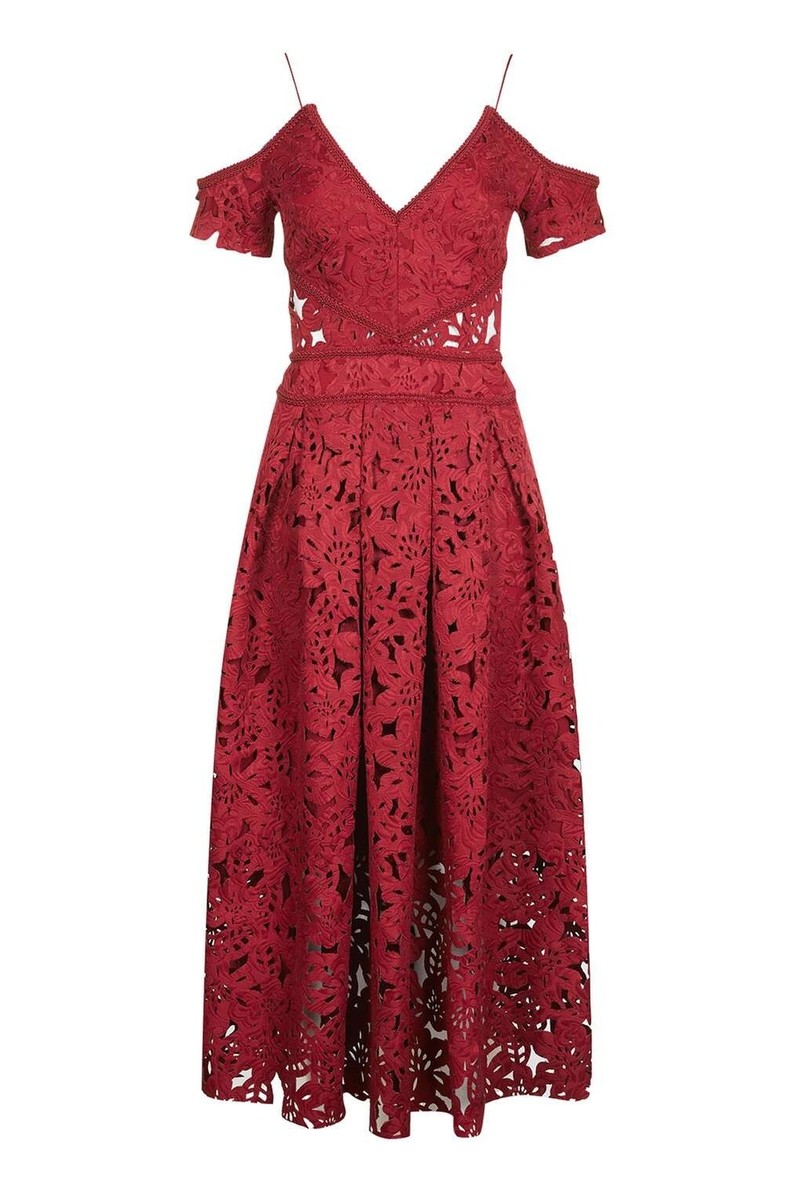 topshop bardot a line dress Size 10 Laser Cut in Berry Red $236 Crafted from a cosy