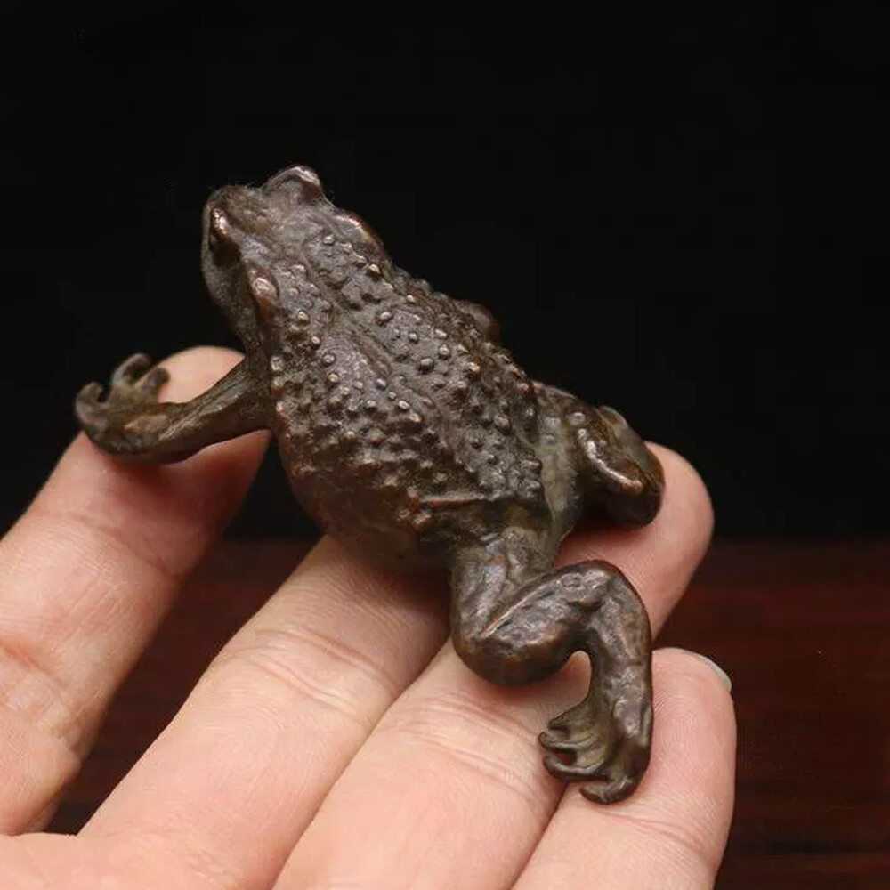 Antique Bronze Antique Battered Brass Gold Toad Tea Pet Gift