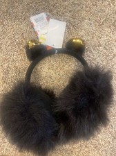 Cat & Jack Girls Black Gold Faux Fur Sequin Cat Earmuffs One Size Fits Most NEW