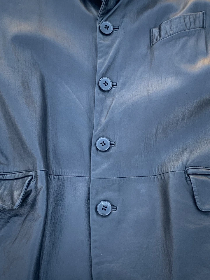 Chaqueta Blazer Para Hombres Kenneth Cole New York Negra Cuero Suave Estilo Retro Talla XL Foto 2 de 4