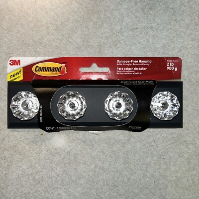 NEW 3M Command Crystal Knob Jewelry and Scarf Rack Holds 2 lbs Damage ...
