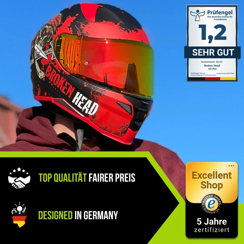 Broken Head Jack S. V2 Pro Rot Integralhelm + Rot Verspiegeltes Visier - Bild 2 von 4