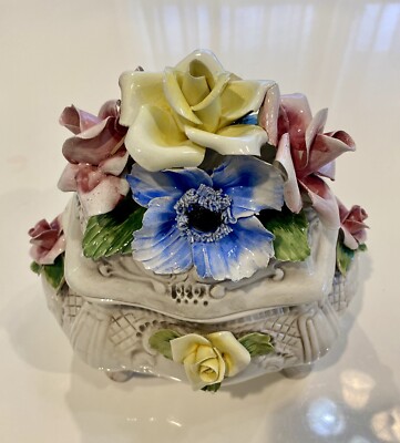 Vintage Italian Bassano Beautiful Floral Porcelain Bowl W Lid Made