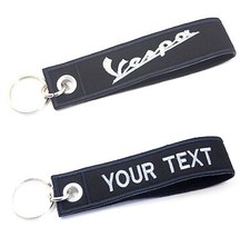 VESPA KEYCHAIN CUSTOM TEXT NAME MOTORCYCLE EMBROIDERED TAG KEY RING HOLDER