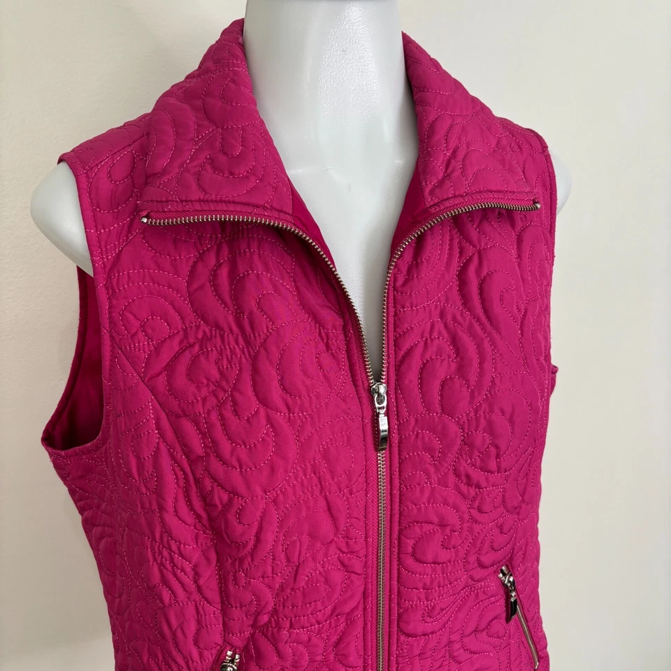 Christopher & Banks Vest Small Pink Quilted Full-Zip Pockets Women's - Image 2 of 4