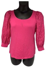 C Wonder by Christian Women's Floral Puff Sleeve Top Pink