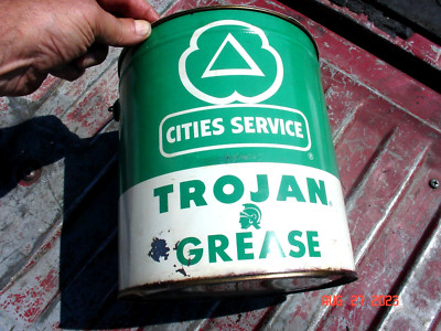 NICE Vintage CITIES SERVICE TROJAN GREASE CAN 10 LBS Oil Advertising