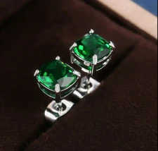 Green Stud Pierced Earrings Square 8mm cubic zirconia silver stud NEW