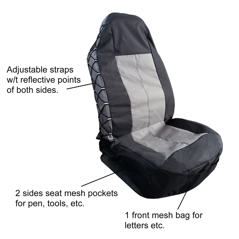 Gray Black Canvas Car Seat Covers Pockets Organizer For RAM ProMaster 2500 - Image 4 of 4