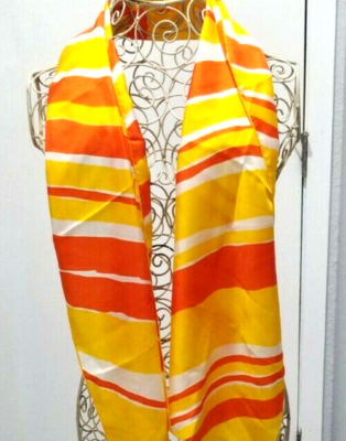 Vintage Echo 100% Silk Scarf Rolled Edge Orange Yellow Stripes