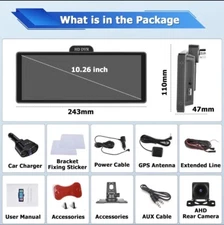 10.26 Inch Wireless Portable Car Stereo with 4K Dash Cam