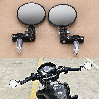 Black CNC Round Rearview Mirrors Set Custom 7/8" Handle Bar End Motorcycle USA 