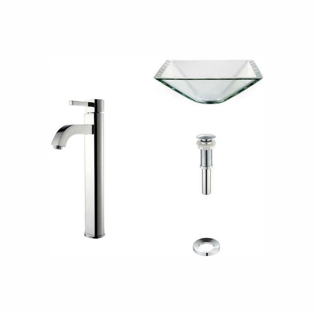 Kraus Bathroom Vessel Sink Tempered Glass Drain Ramus Faucet