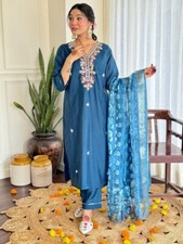 Indian Designer Salwar Kameez Readymade Women Kurta Palazzo Dupatta Set Stitched