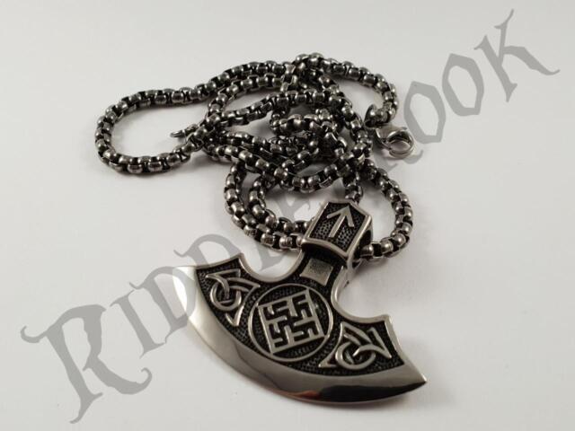 Stainless Steel Viking Celtic Axe pendant and necklace 60cm chain thor ragnar Stainless Steel Viking Celtic Axe pendant and necklace 60cm chain thor ragnar