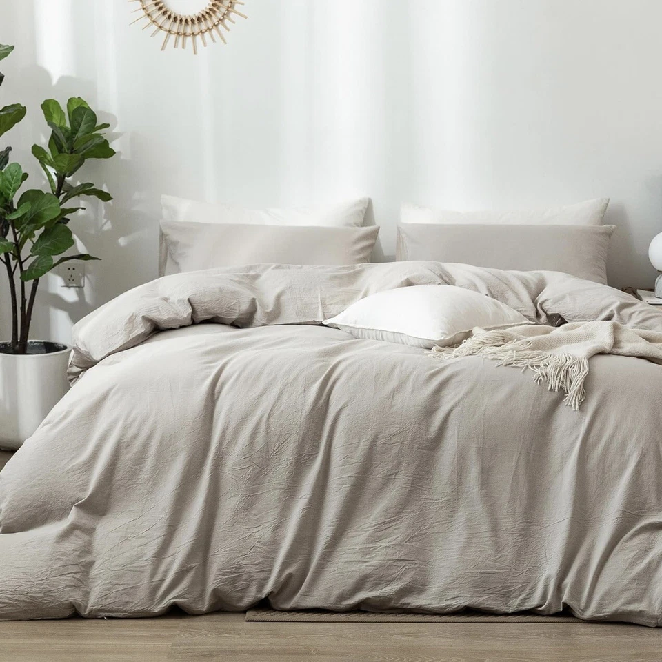 NEW West Elm Boho Cream Beige Queen Size Cotton Linen Bedding Duvet Sham Set - Image 4 of 4