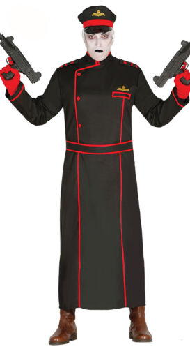 Mens Commissar Costume Fancy Dress Halloween Black Military Coat & Hat 38-44 NEW - Picture 1 of 3