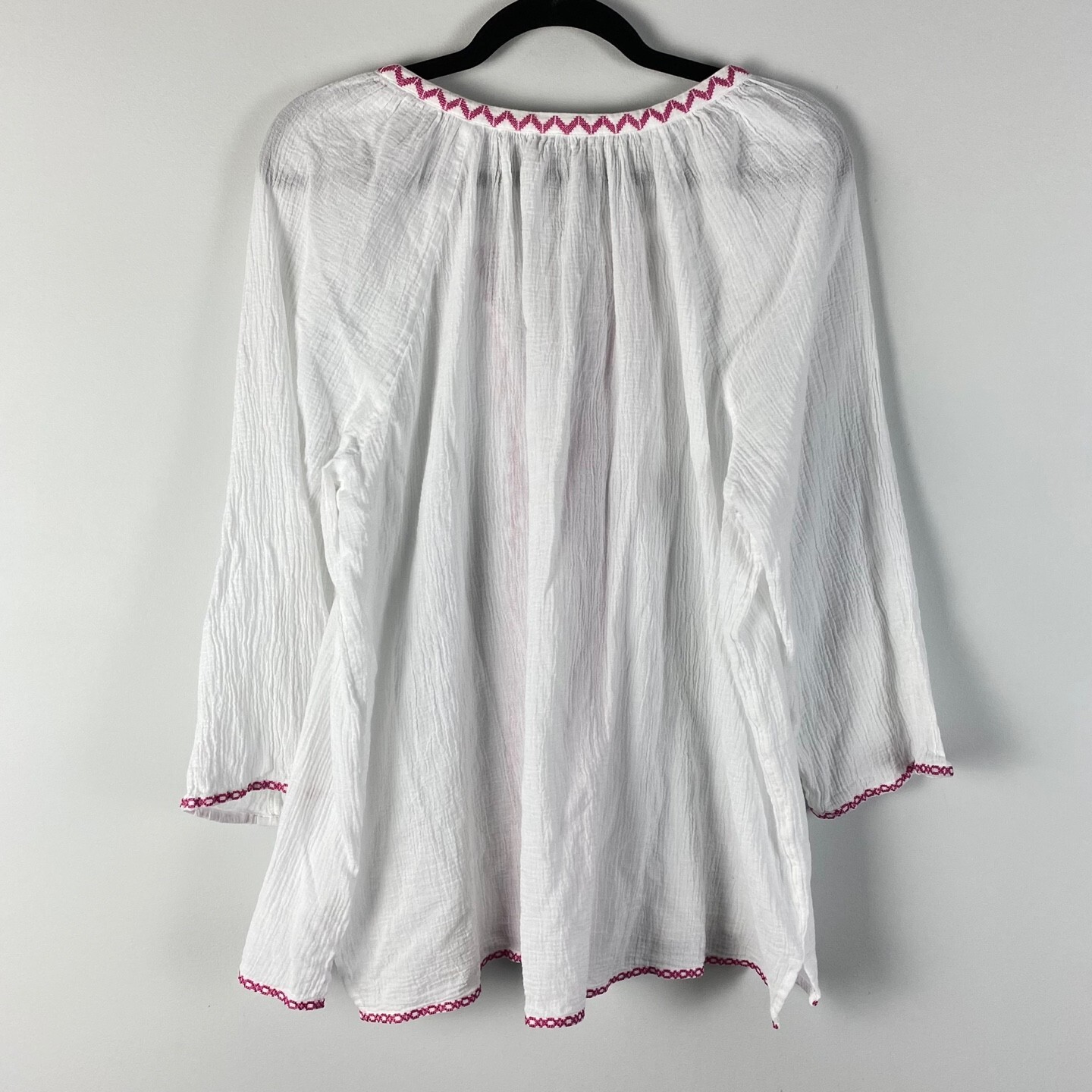 NYDJ Cotton Gauze Embroidered Blouse Womens XL White Tassel Boho 3/4