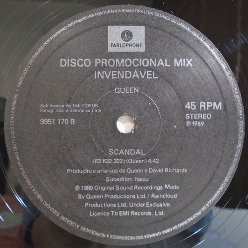 QUEEN SCANDAL 33 / 45 RPM RARE BRAZIL 1989 PROMO 12" LP PARLOPHONE 9951 170 - Picture 4 of 5