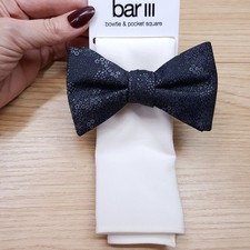 BAR III Mens Charcoal Black Gray Bow Tie Pocket Square Bowtie Set
