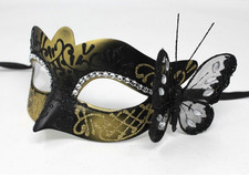 BLACK GOLD VENETIAN MASQUERADE PARTY CARNIVAL BALL PROM EYE MASK WITH BUTTERFLY